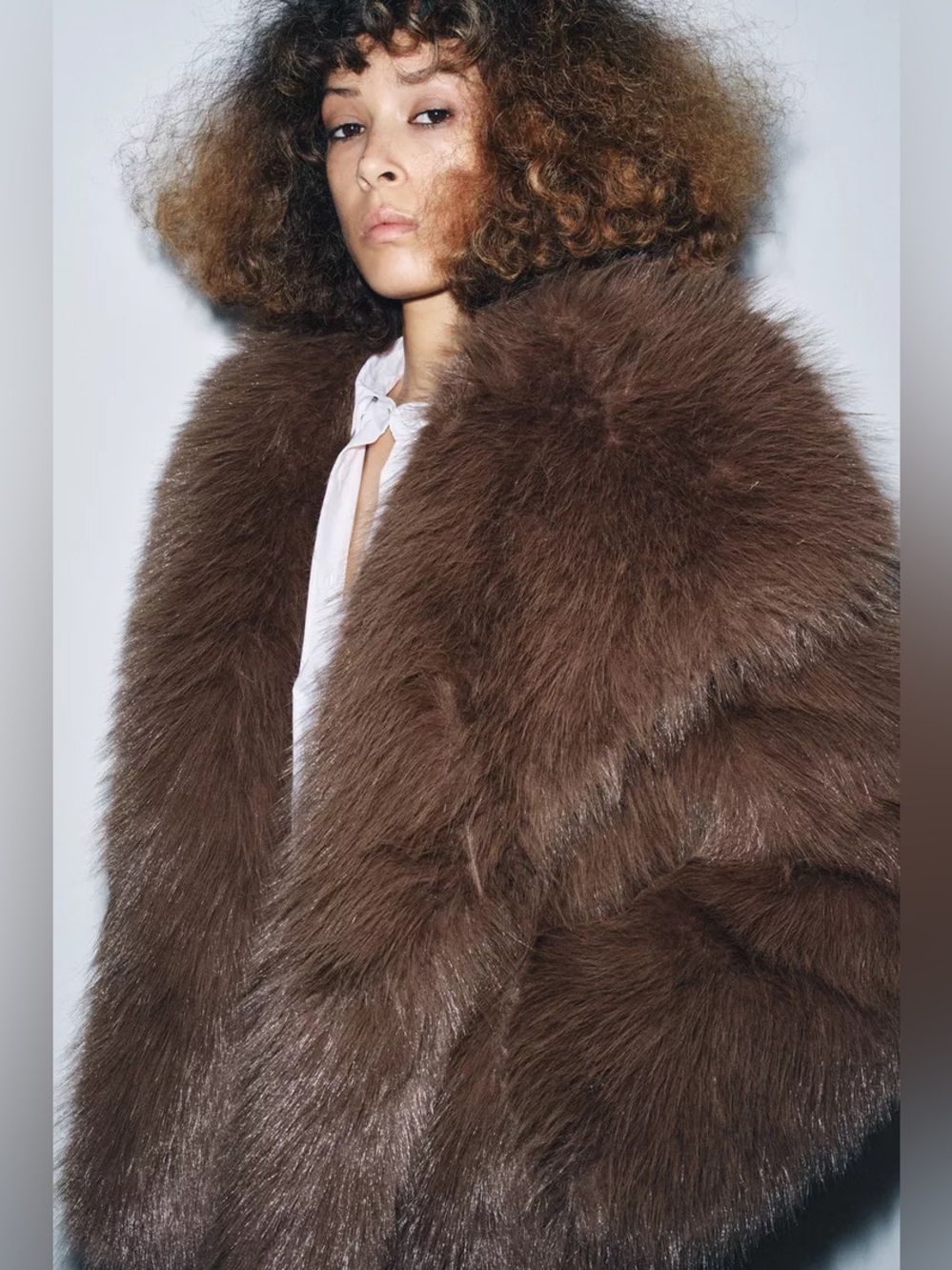 Short Faux Fur Coat Lapel Collar Long Sleeves Chic Viral Brown Teddy Coat Small